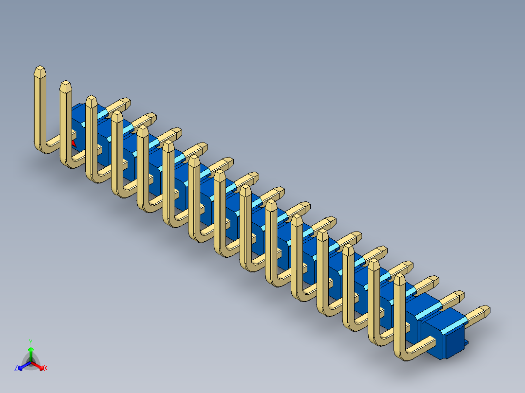 彩色公排针 100mil 2.54mm 系列-DS1022_blue_15p_100mil_TypeU_rev1.0正等轴测图
