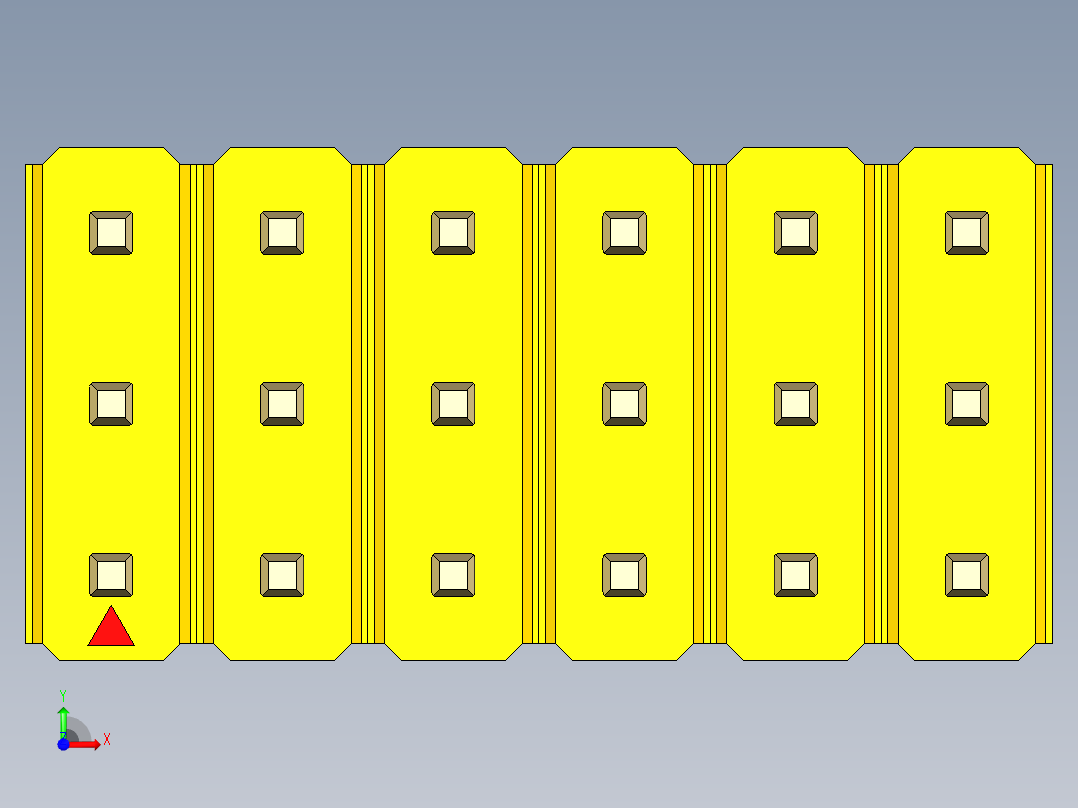 彩色公头100mil（2.54mm）系列-DS1021_yellow_3x06p_100mil_Type19_rev1.0前视图
