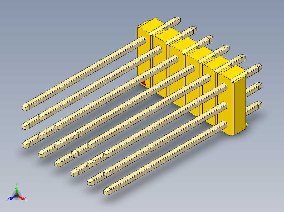彩色公头100mil（2.54mm）系列-DS1021_yellow_3x06p_100mil_Type19_rev1.0正等轴测图