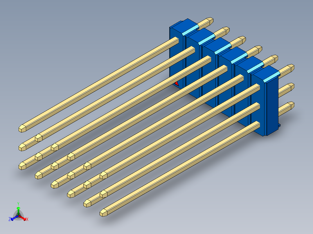 彩色公头100mil（2.54mm）系列-DS1021_blue_3x06p_100mil_Type43_rev1.0正等轴测图