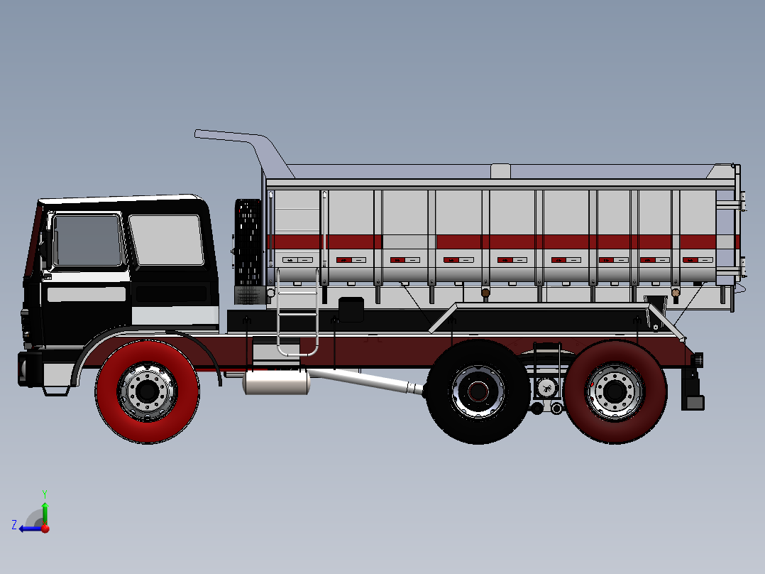 自卸汽车三维模型 SolidWorks 交通工具 机械设备 图纸右视图