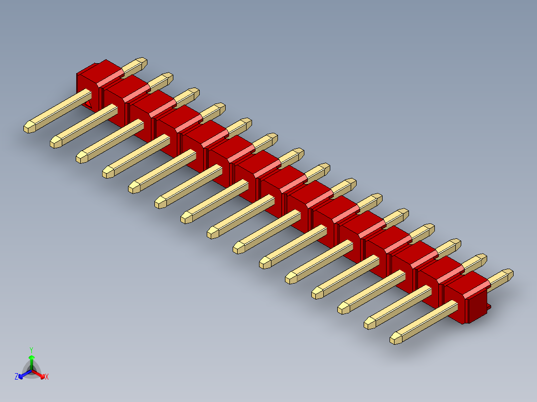 彩色公头100mil（2.54mm）系列-DS1021_red_1x15p_100mil_Type1_rev1.0正等轴测图