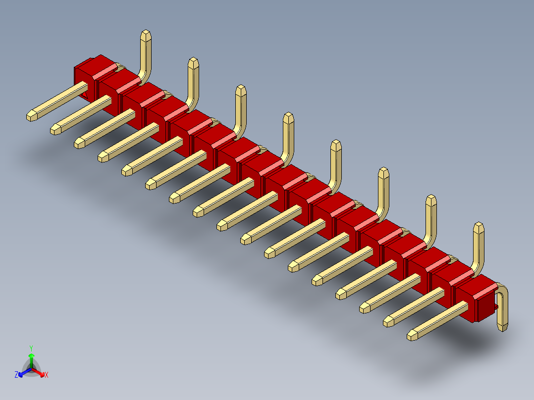 彩色公排针 100mil 2.54mm 系列-DS1022_red_17p_100mil_Type_SMT_R2_rev1.0正等轴测图