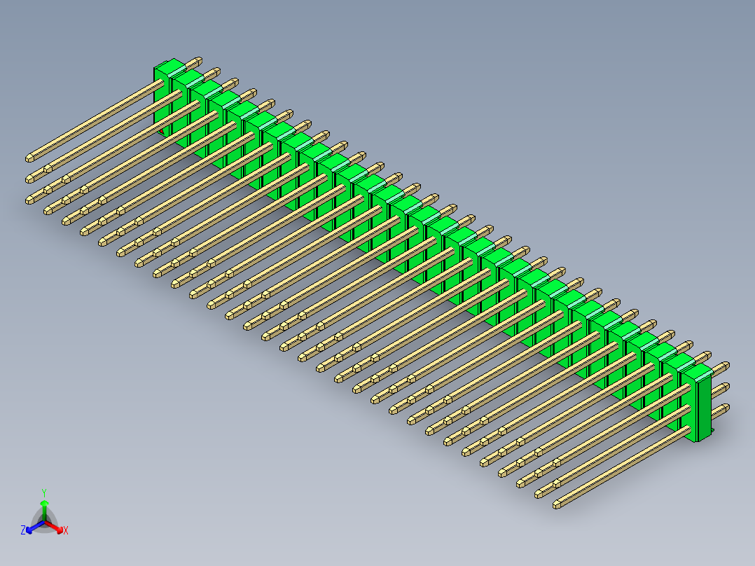 彩色公头100mil（2.54mm）系列-DS1021_green_3x30p_100mil_Type19_rev1.0正等轴测图