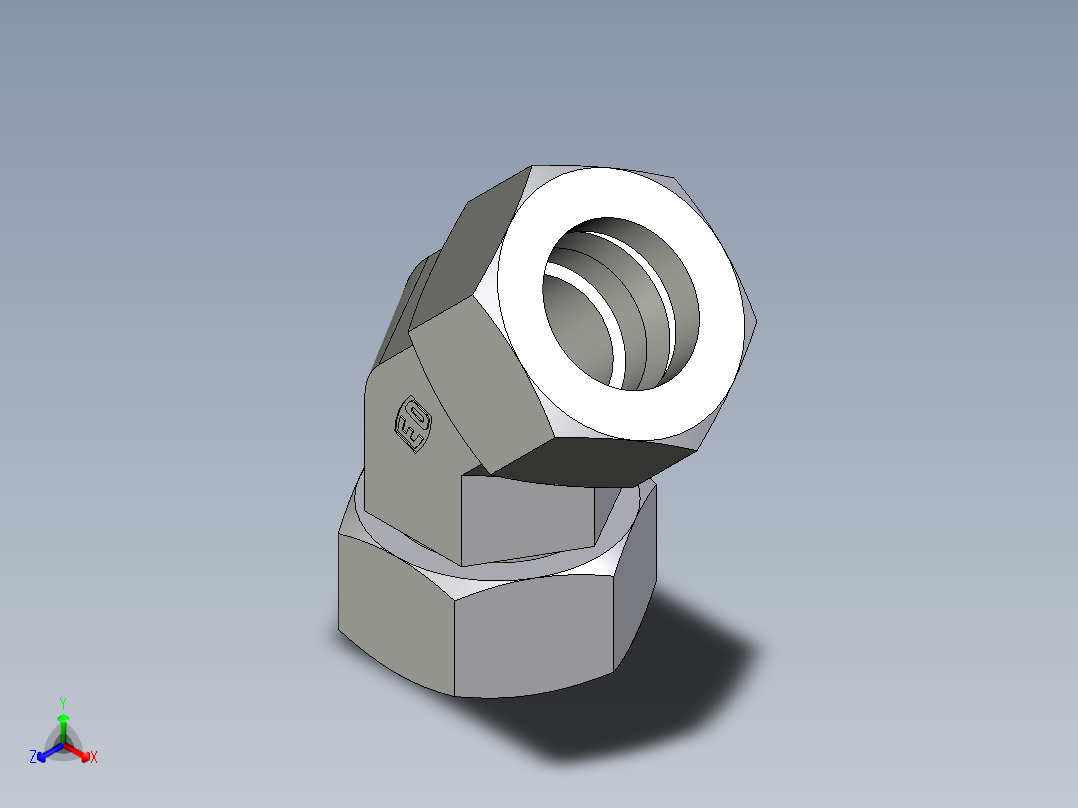 卡套式工业通用硬管接头EO_Swivel_nut_45_deg_elbow_EV38ZS71正等轴测图