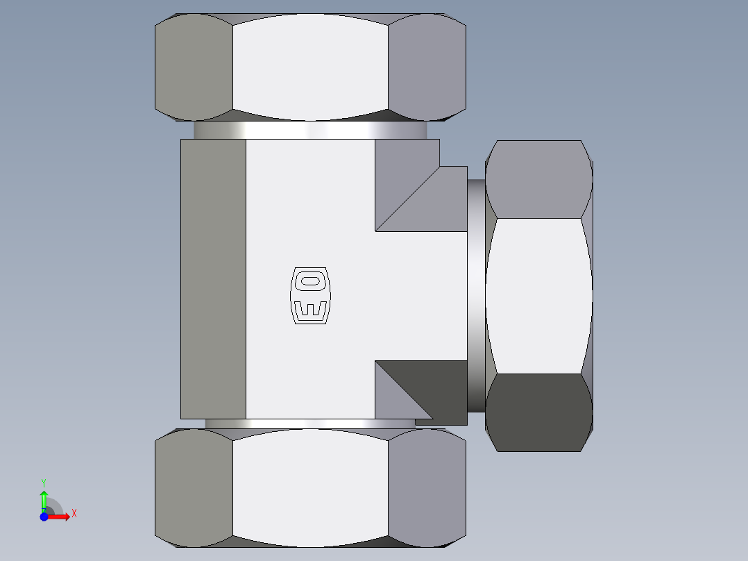 卡套式工业通用硬管接头EO_Swivel_nut_run_tee_EL42ZLCF前视图