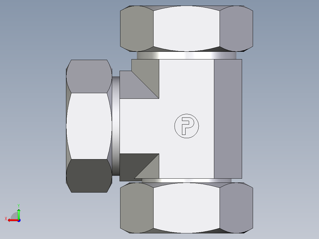 卡套式工业通用硬管接头EO_Swivel_nut_run_tee_EL42ZLCF后视图