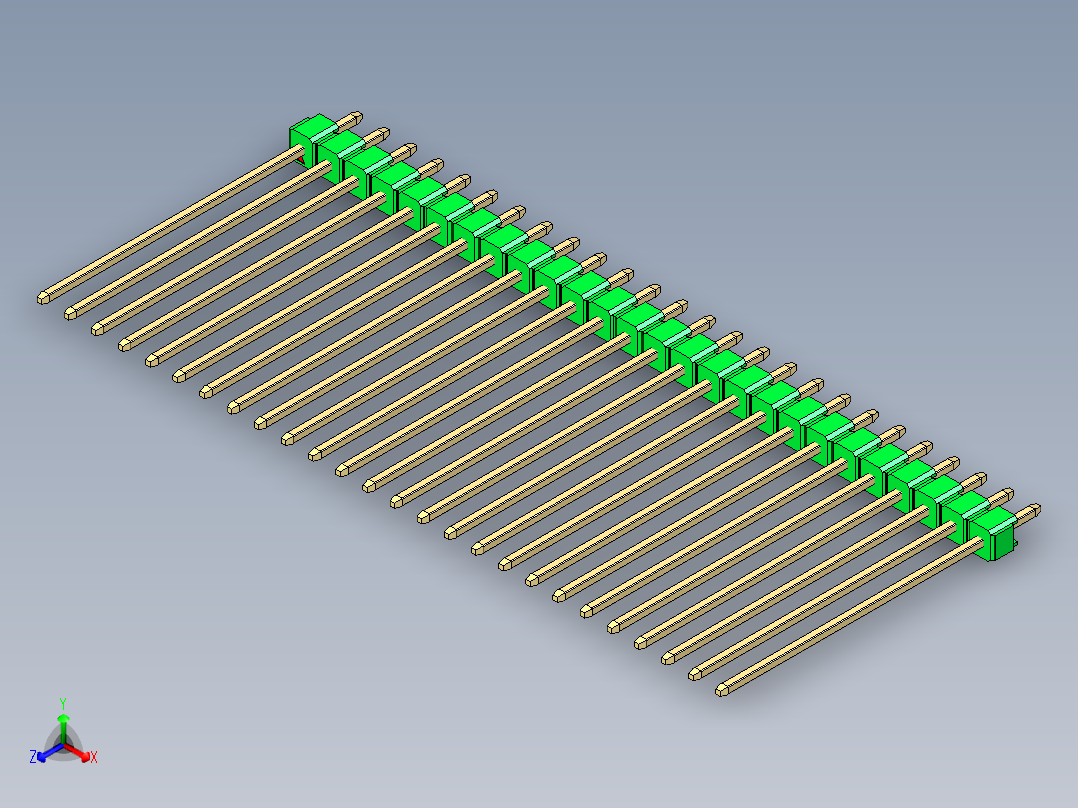 彩色公头100mil（2.54mm）系列-DS1021_green_1x26p_100mil_Type43_rev1.0正等轴测图