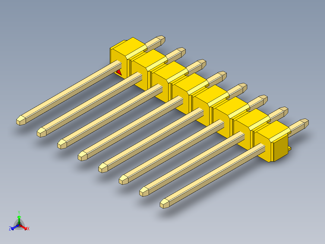 彩色公头100mil（2.54mm）系列-DS1021_yellow_1x08p_100mil_Type5_rev1.0正等轴测图