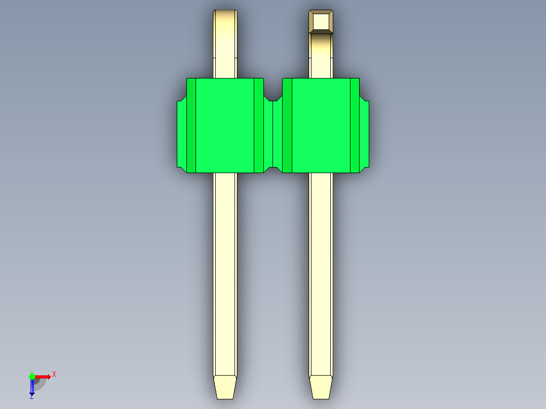 彩色公排针 100mil 2.54mm 系列-DS1022_green_02p_100mil_Type_SMT_R2_rev1.0俯视图
