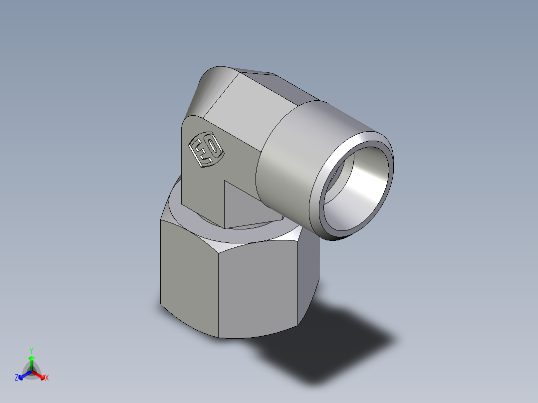 卡套式工业通用硬管接头EO_Swivel_nut_elbow_EW10LOMDCF正等轴测图