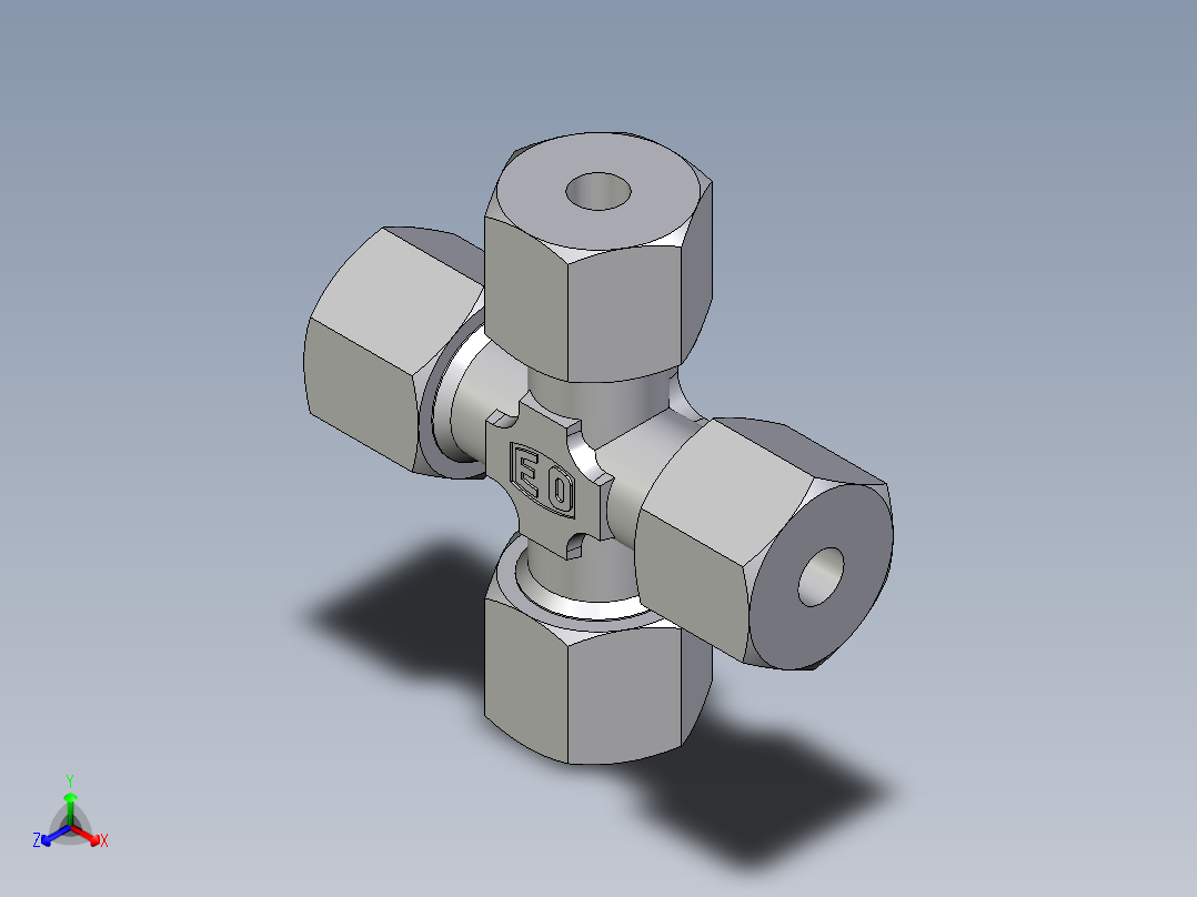 卡套式工业通用硬管接头EO_Union_cross_K10ZSCF正等轴测图