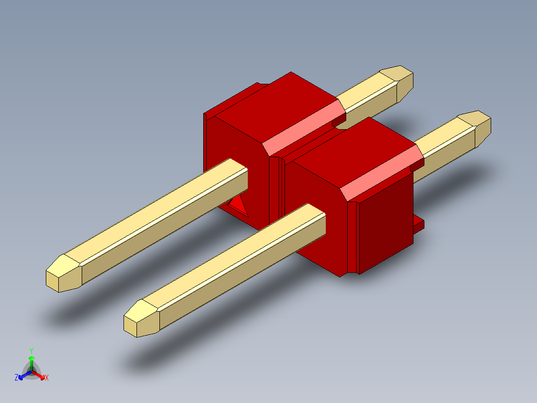 彩色公头100mil（2.54mm）系列-DS1021_red_1x02p_100mil_Type1_rev1.0正等轴测图