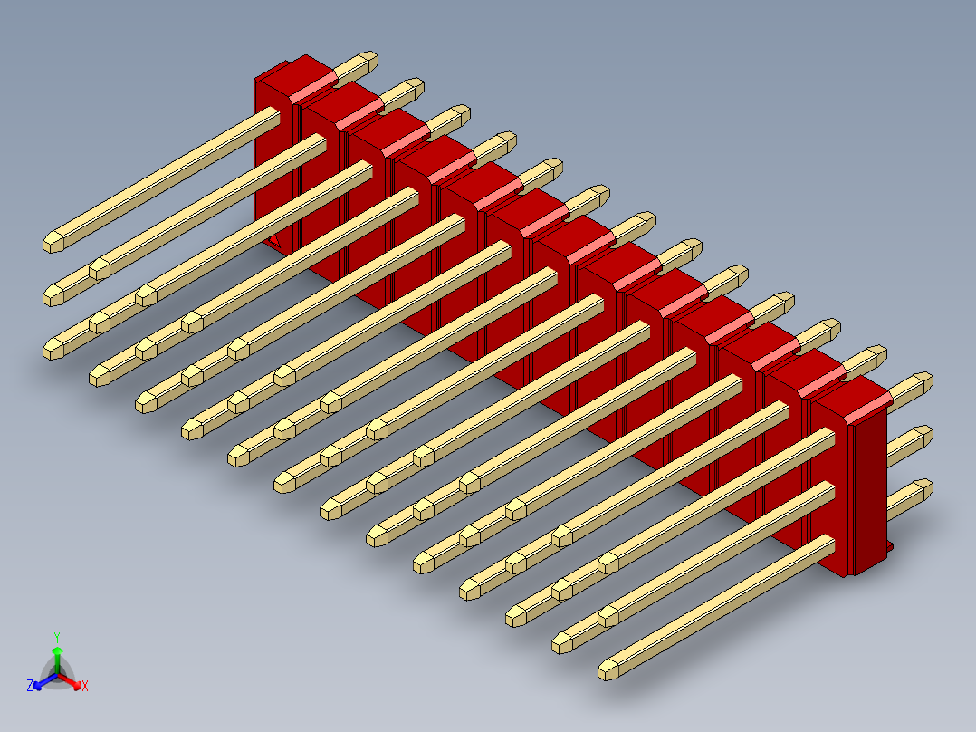 彩色公头100mil（2.54mm）系列-DS1021_red_3x13p_100mil_Type5_rev1.0正等轴测图
