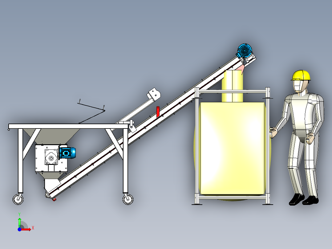 糖、香料和其他物质的破碎机和输送机前视图