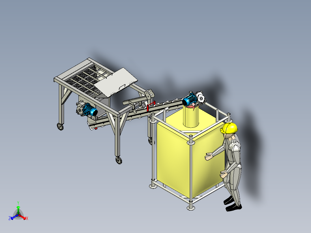糖、香料和其他物质的破碎机和输送机正等轴测图