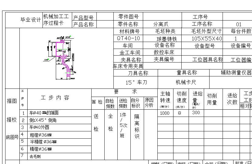 分离爪工艺规程和工艺装备设计(论文+DWG图纸)