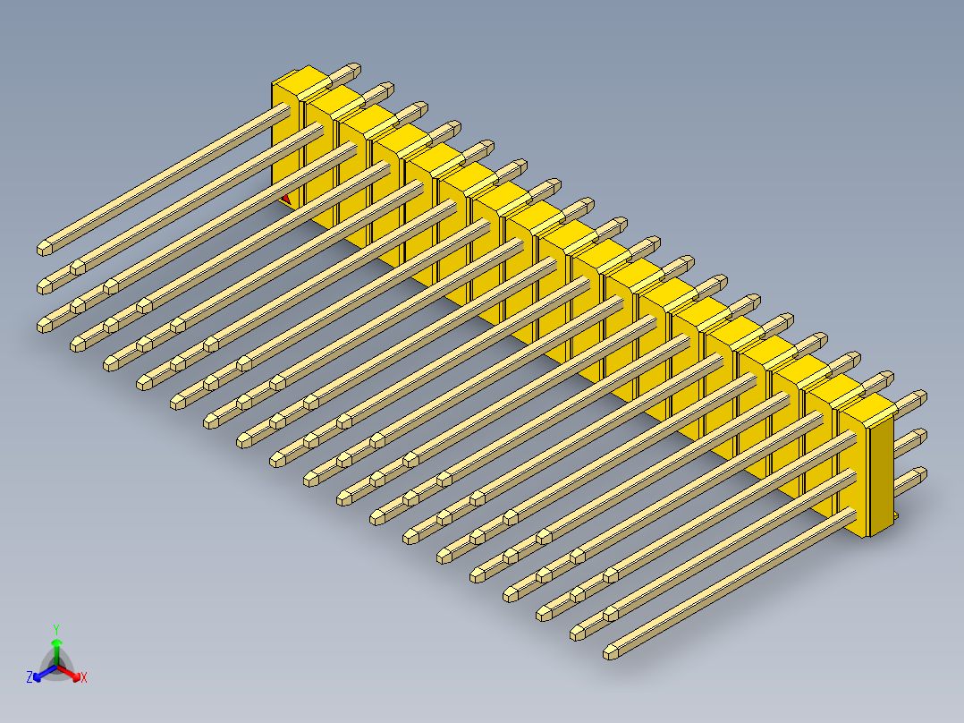 彩色公头100mil（2.54mm）系列-DS1021_yellow_3x18p_100mil_Type19_rev1.0正等轴测图
