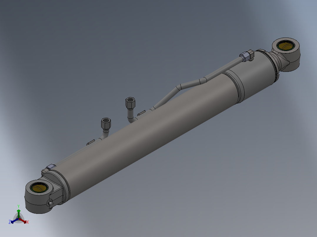 一种有缓冲装置的液压油缸三维模型正等轴测图