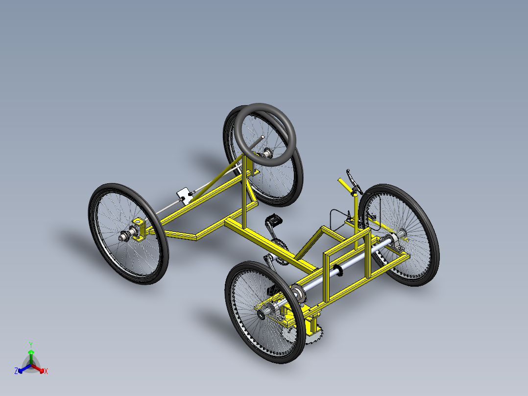 脚踏式四轮车割草机正等轴测图