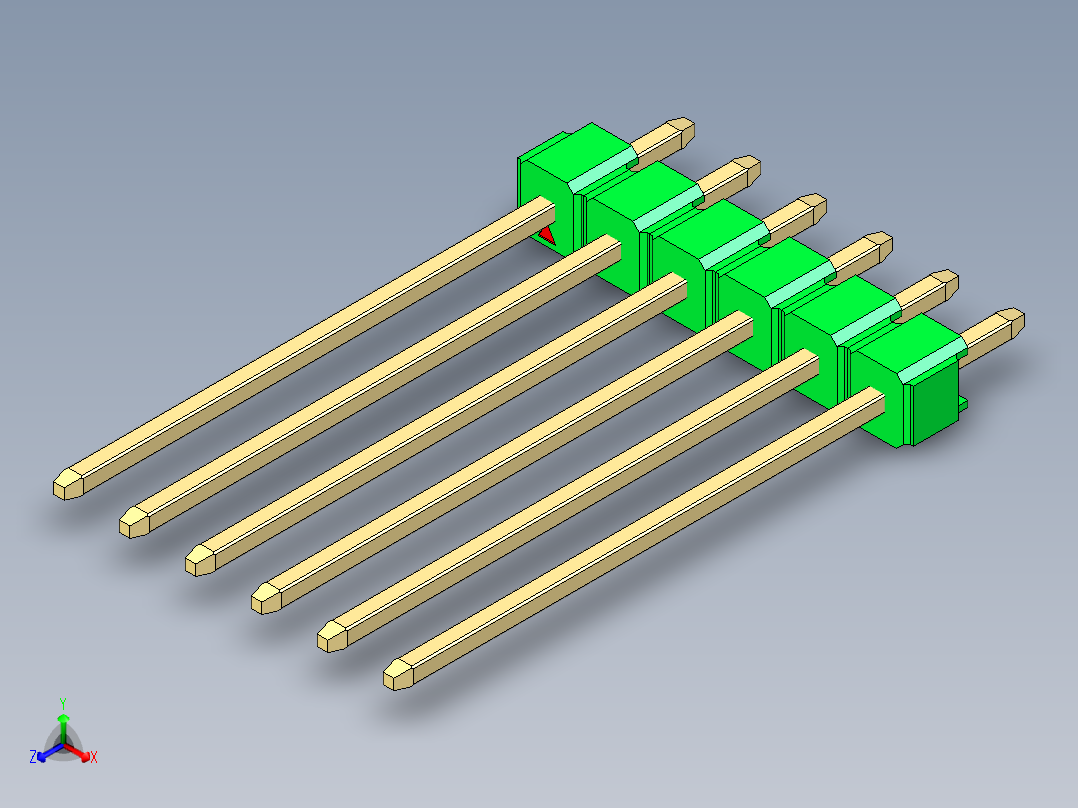 彩色公头100mil（2.54mm）系列-DS1021_green_1x06p_100mil_Type19_rev1.0正等轴测图