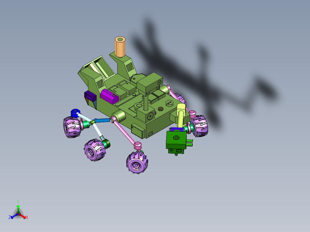 越障性能的六轮摇臂式月球探测车正等轴测图