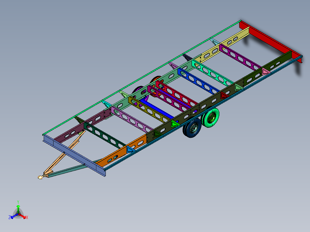 公路版拖挂房车底盘正等轴测图
