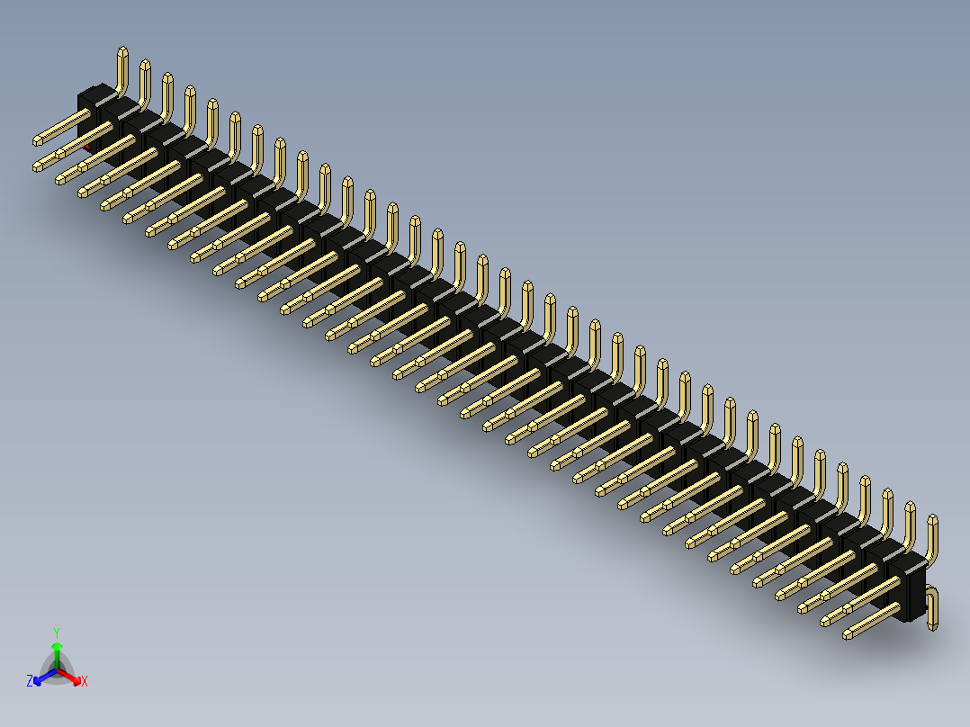 彩色公排针 100mil 2.54mm 系列-DS1022_black_74p_100mil_TypeSMT_rev1.0正等轴测图