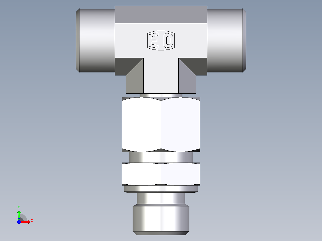 卡套式工业通用硬管接头EO_Assembled_adjustable_standpipe_branch_tee_EVT12LMOMD71前视图