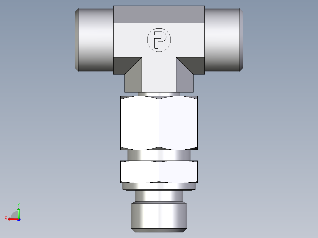 卡套式工业通用硬管接头EO_Assembled_adjustable_standpipe_branch_tee_EVT12LMOMD71后视图