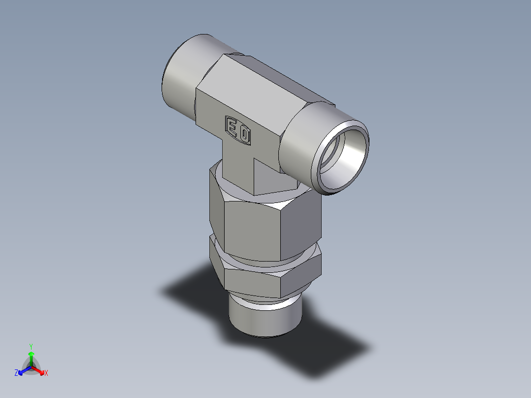 卡套式工业通用硬管接头EO_Assembled_adjustable_standpipe_branch_tee_EVT12LMOMD71正等轴测图
