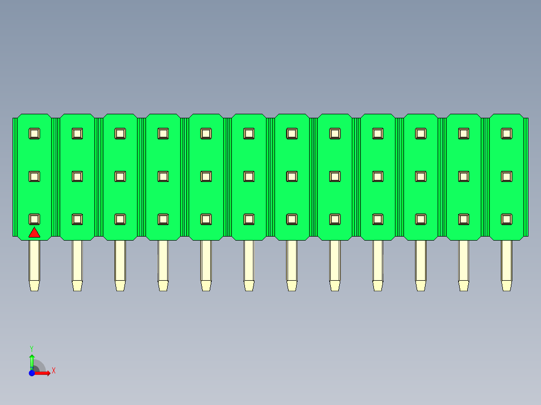 彩色公排针 100mil 2.54mm 系列-DS1022_green_3x12p_100mil_TypeD_rev1.0前视图
