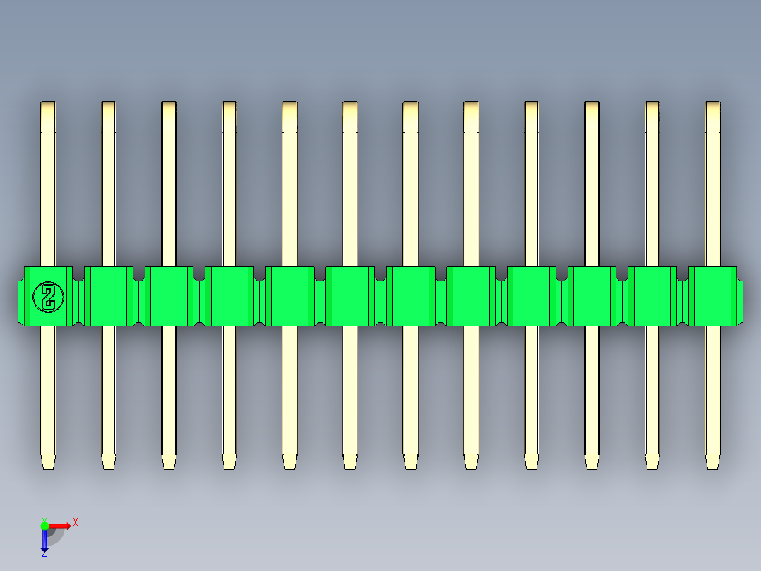彩色公排针 100mil 2.54mm 系列-DS1022_green_3x12p_100mil_TypeD_rev1.0俯视图
