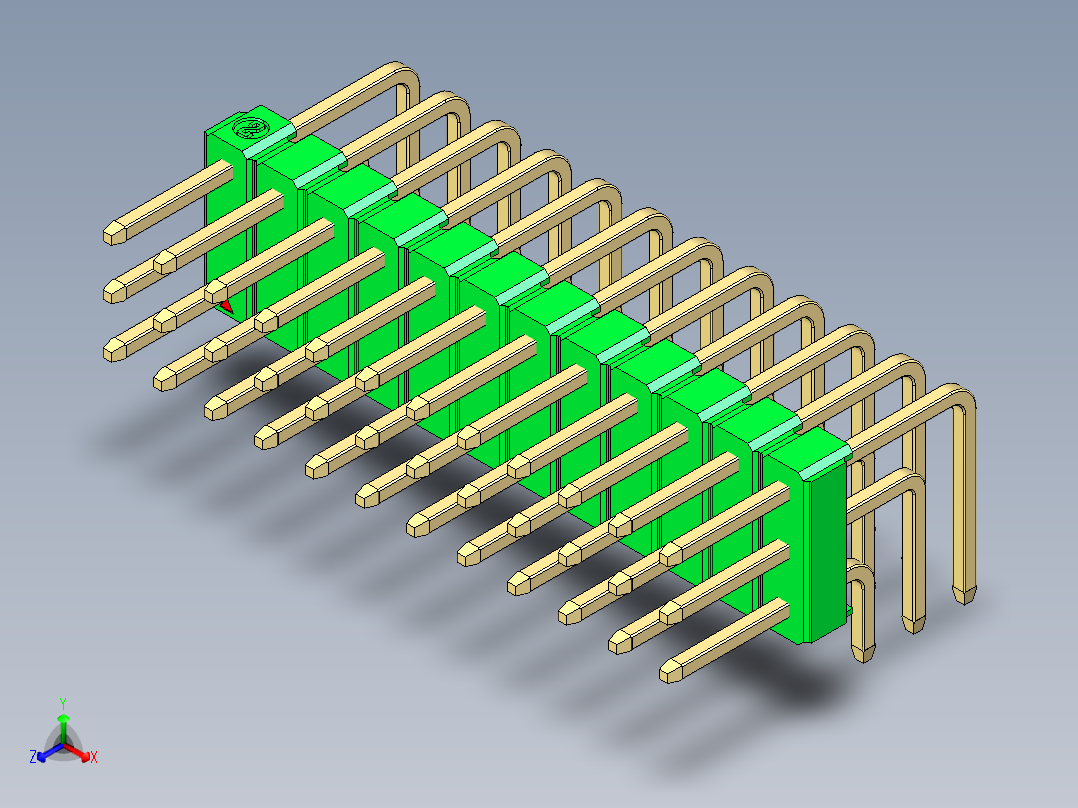 彩色公排针 100mil 2.54mm 系列-DS1022_green_3x12p_100mil_TypeD_rev1.0正等轴测图