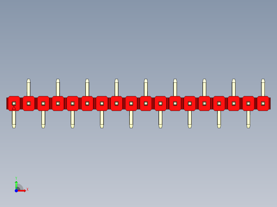彩色公排针 100mil 2.54mm 系列-DS1022_red_18p_100mil_Type_SMT_R2_rev1.0前视图