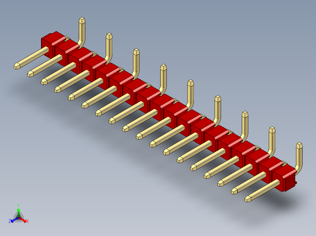 彩色公排针 100mil 2.54mm 系列-DS1022_red_18p_100mil_Type_SMT_R2_rev1.0正等轴测图