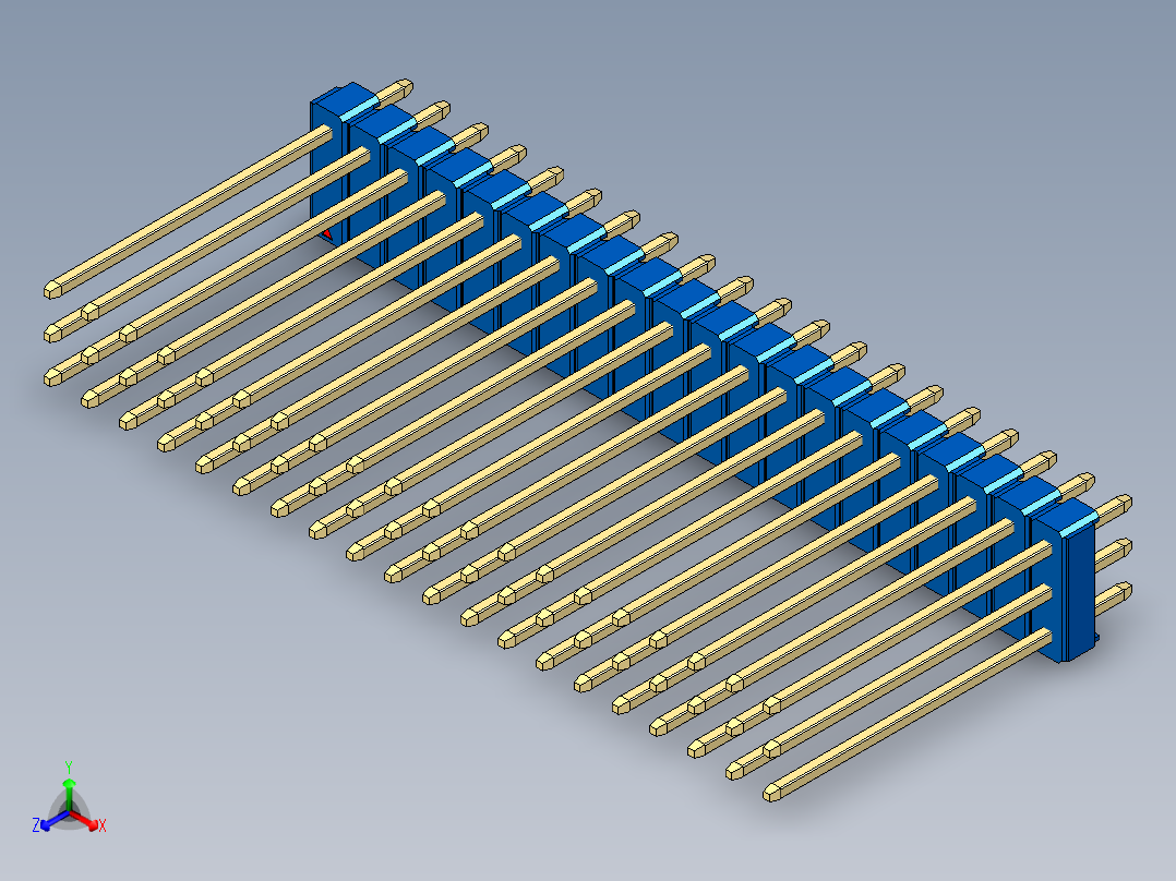 彩色公头100mil（2.54mm）系列-DS1021_blue_3x20p_100mil_Type19_rev1.0正等轴测图