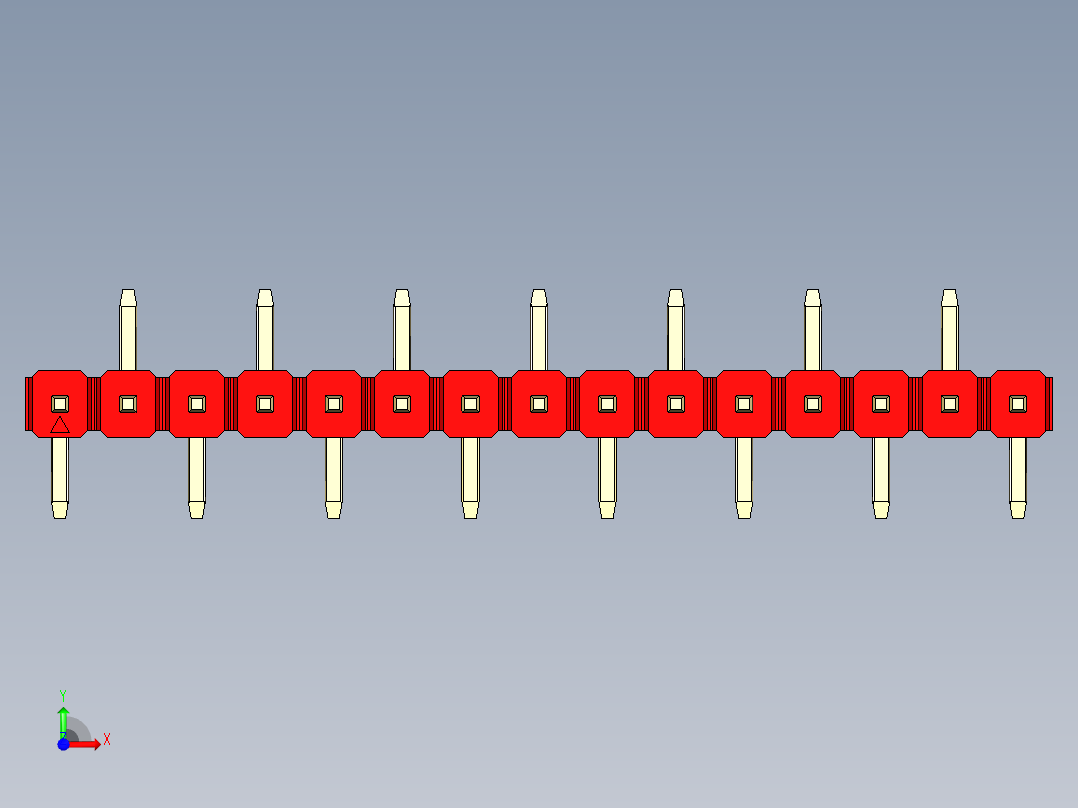 彩色公排针 100mil 2.54mm 系列-DS1022_red_15p_100mil_Type_SMT_R2_rev1.0前视图