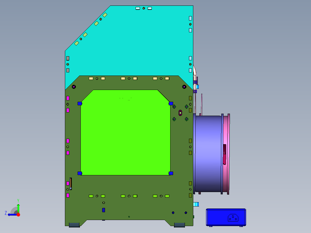 双喷头双色桌面级全金属机身3d打印设备右视图