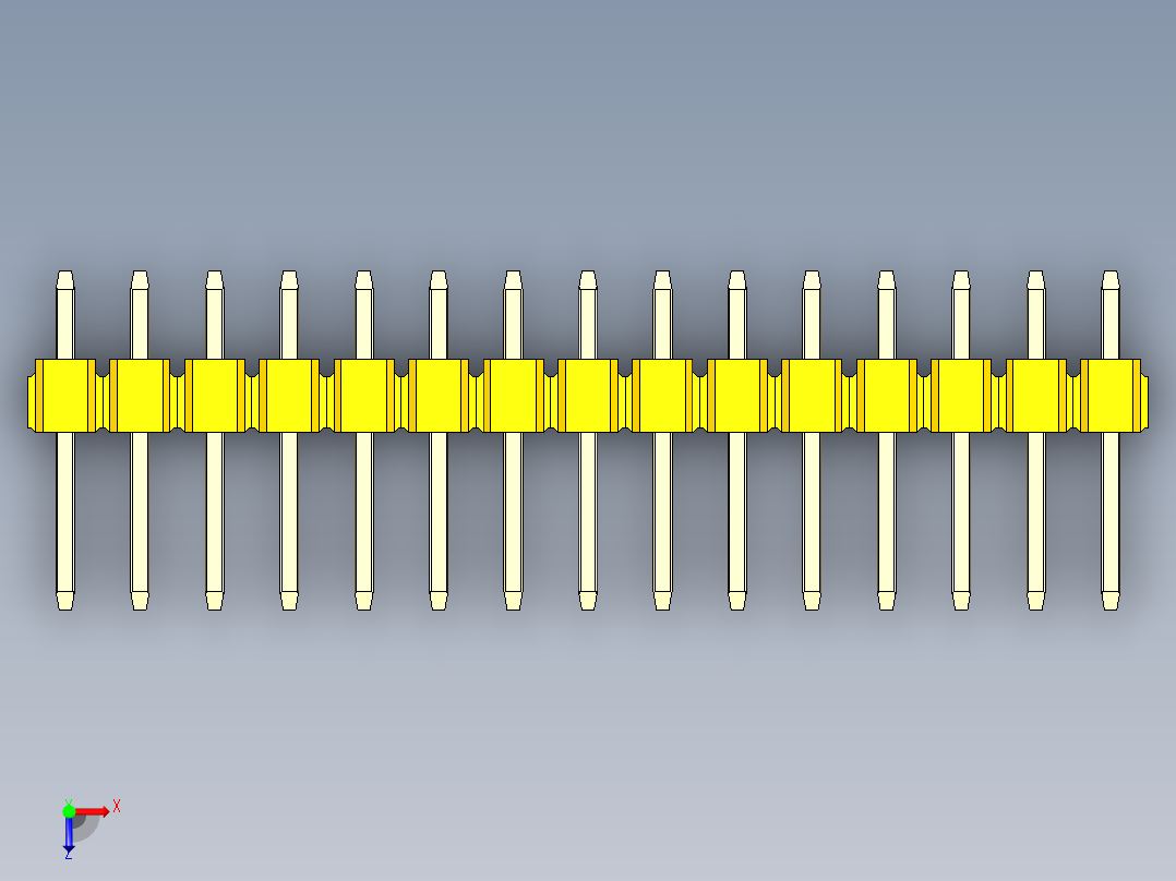 彩色公头100mil（2.54mm）系列-DS1021_yellow_1x15p_100mil_Type1_rev1.0俯视图