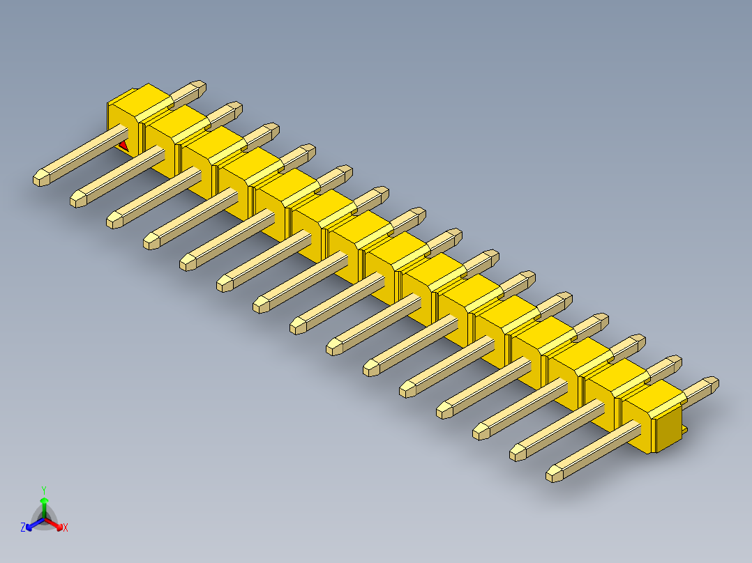 彩色公头100mil（2.54mm）系列-DS1021_yellow_1x15p_100mil_Type1_rev1.0正等轴测图