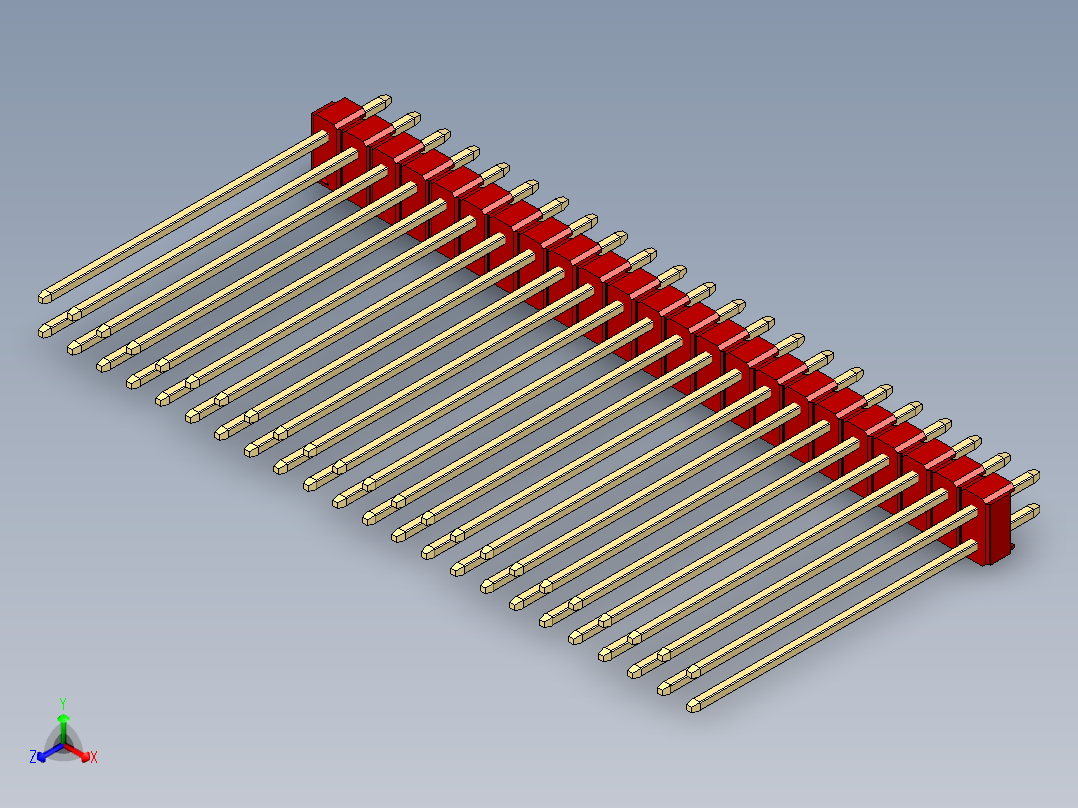 彩色公头100mil（2.54mm）系列-DS1021_red_2x23p_100mil_Type43_rev1.0正等轴测图