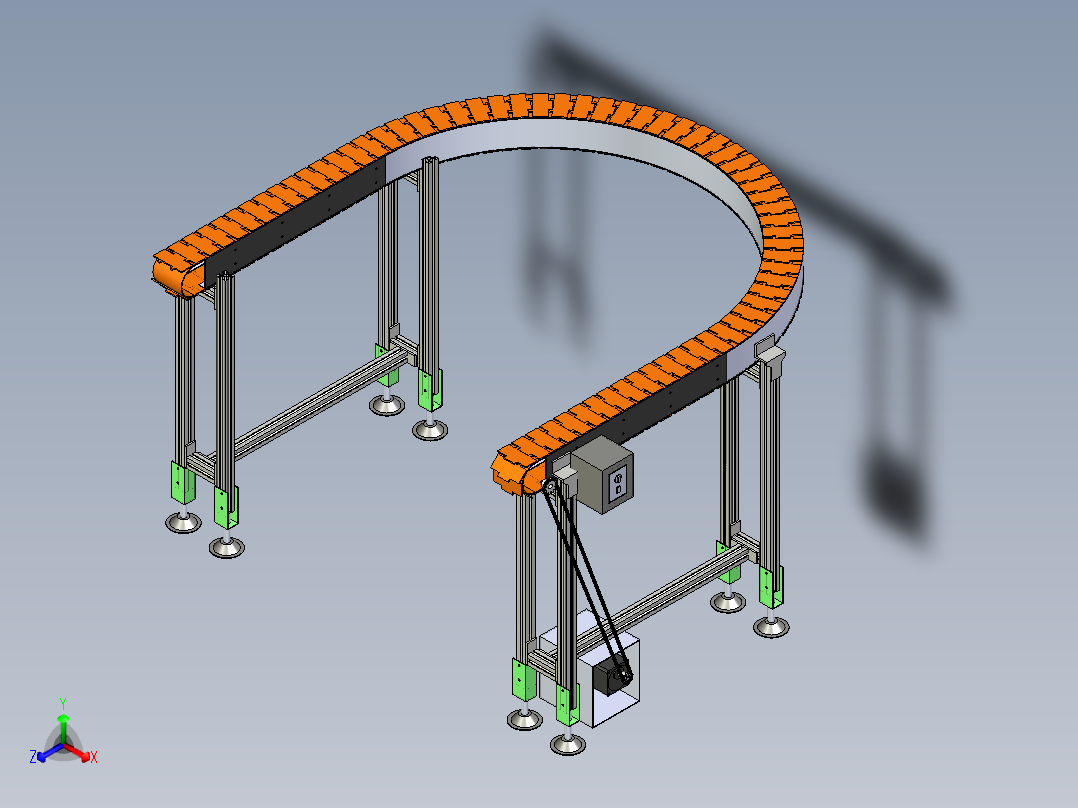 曲线U型板链输送机---x_t正等轴测图