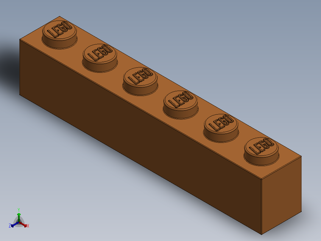 乐高套装 4421基本积木-4189007 - 3009 Bright Orange Brick 1 x 6.SLDPRT正等轴测图