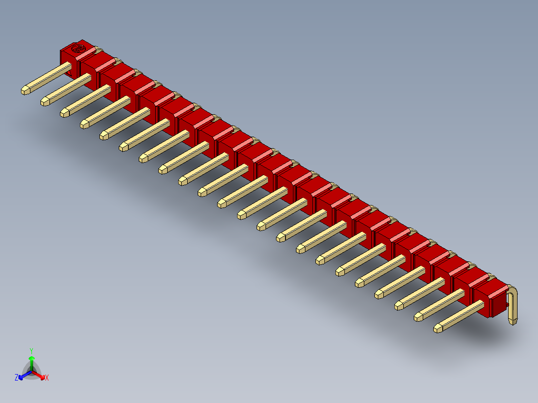 彩色公排针 100mil 2.54mm 系列-DS1022_red_1x22p_100mil_TypeD_rev1.0正等轴测图