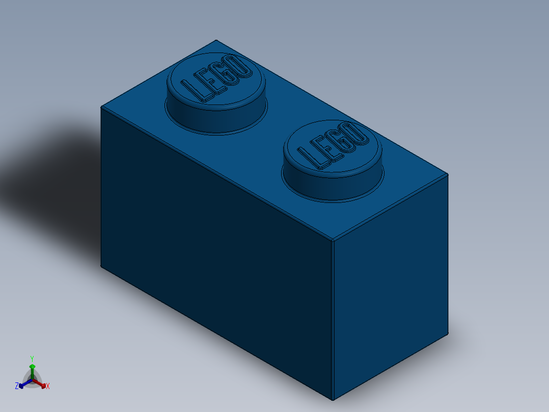 乐高套装 4421基本积木-300423 Bright Blue Brick 1 x 2.SLDPRT正等轴测图