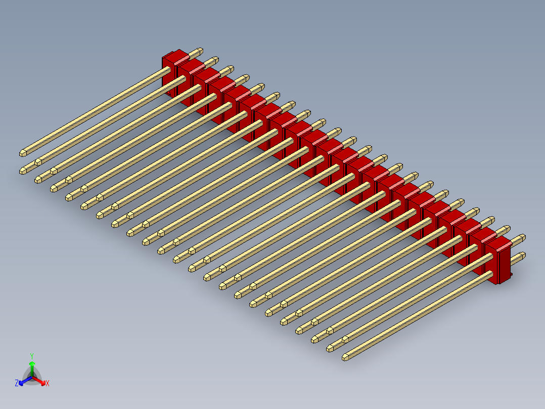 彩色公头100mil（2.54mm）系列-DS1021_red_2x22p_100mil_Type43_rev1.0正等轴测图