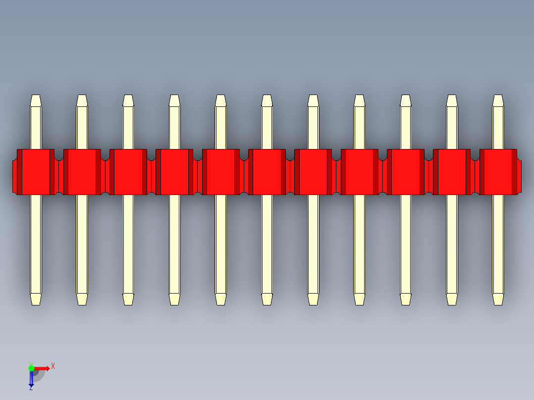 彩色公头100mil（2.54mm）系列-DS1021_red_3x11p_100mil_Type1_rev1.0俯视图