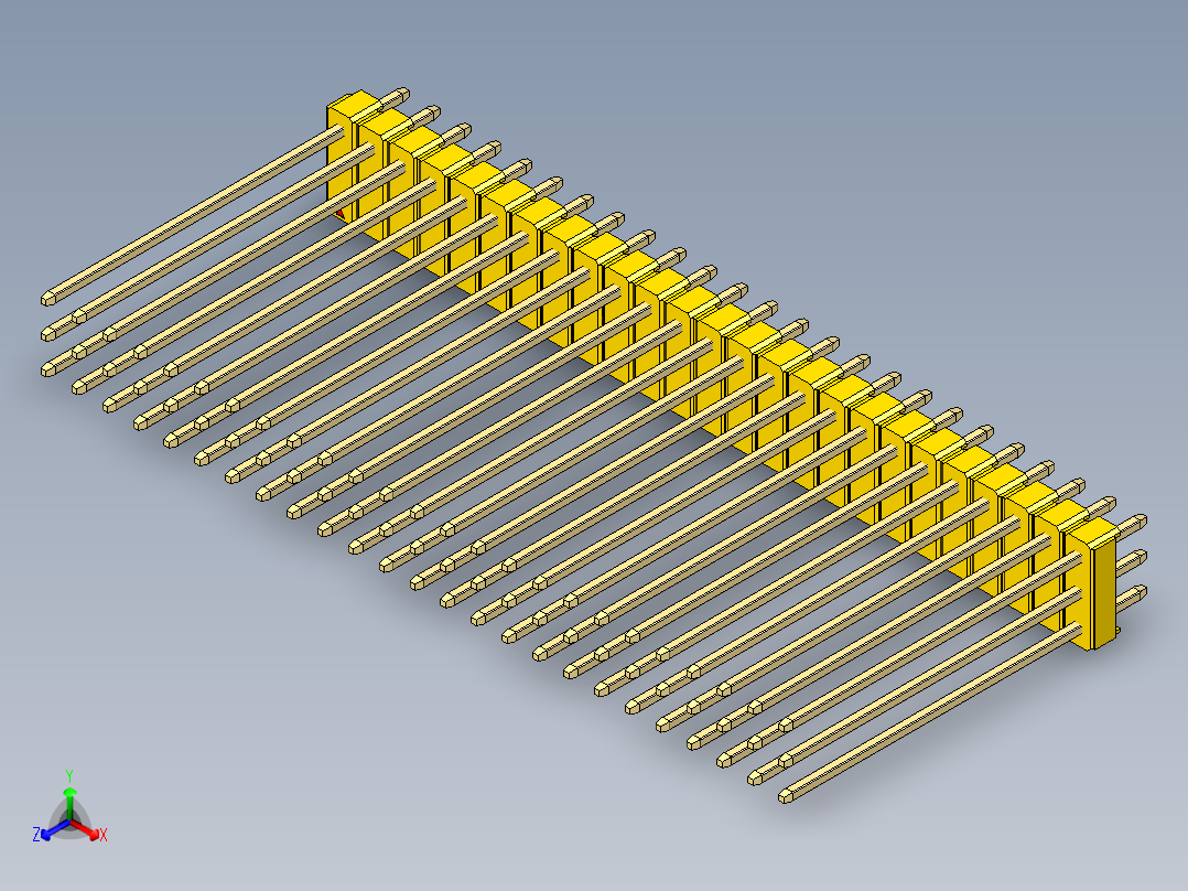 彩色公头100mil（2.54mm）系列-DS1021_yellow_3x25p_100mil_Type43_rev1.0正等轴测图