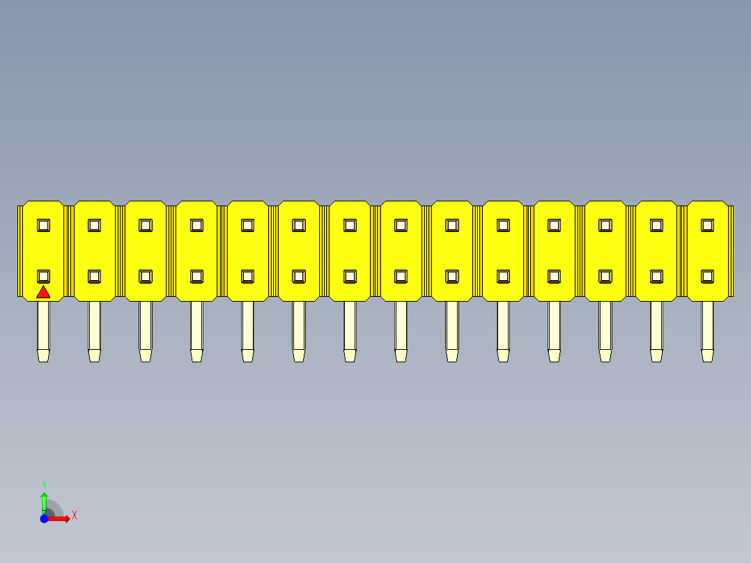 彩色公排针 100mil 2.54mm 系列-DS1022_yellow_2x14p_100mil_TypeD_rev1.0前视图